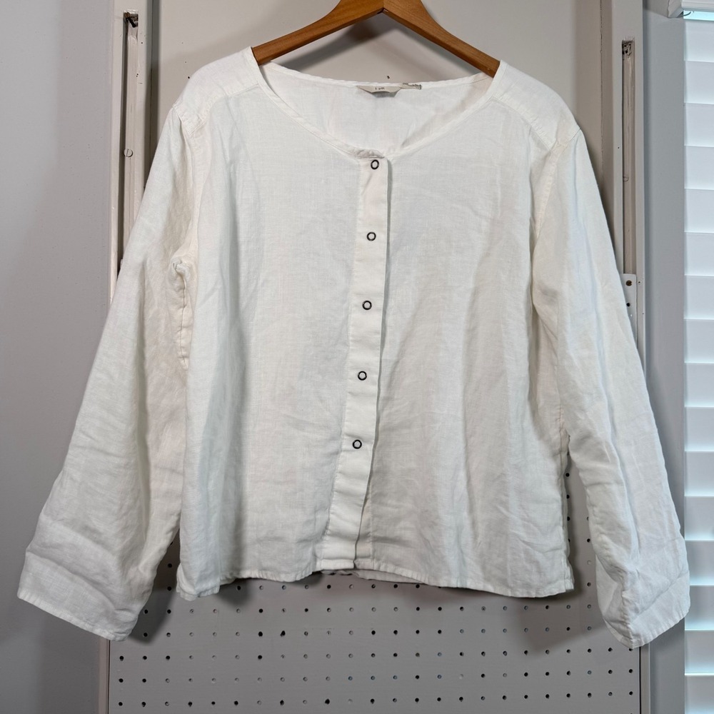 J.Jill Shirt Women's White Woven‎ Snap-Button Front Long Sleeve Blouse Medium